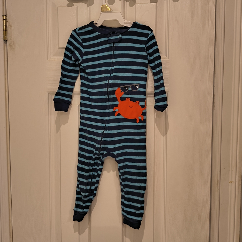 Cotton Navy Striped Kids Bodysuit with Crab Design 18M